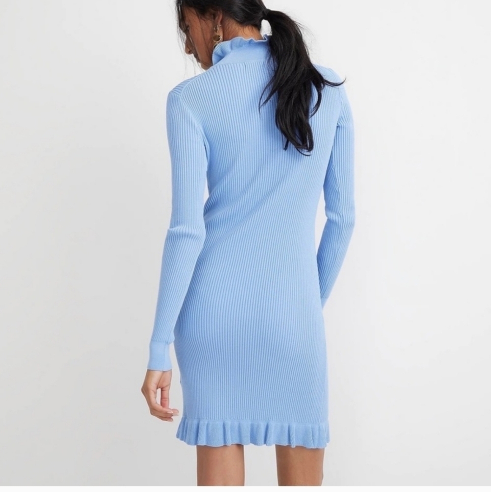 J. Crew Supersculpt Ribbed Midi Dress Long Sleeve Ruffle Trim Blue Size XL - Picture 10 of 16